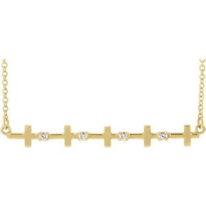 14K Yellow .05 CTW Diamond Sideways Cross Bar 18" Necklace