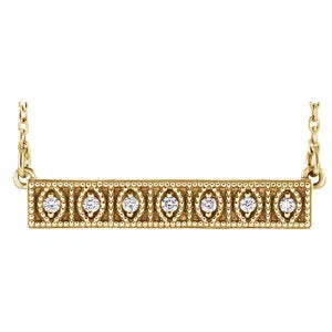 14K Yellow .06 CTW Diamond Milgrain Bar 16-18" Necklace
