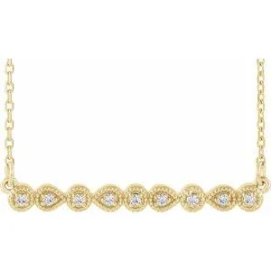 14K Yellow .07 CTW Diamond Milgrain Bar 16-18" Necklace