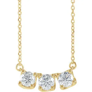 14K Yellow 1 CTW Diamond Three-Stone Curved Bar 18" Necklace