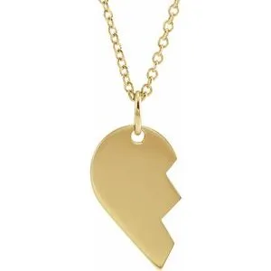 14K Yellow 14x10 mm Right Broken Heart 16-18" Necklace