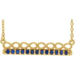 14K Yellow Blue Sapphire Infinity-Inspired Bar 16" Necklace