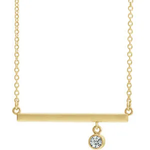 14K Yellow Diamond Bezel-Set 16" Bar Necklace