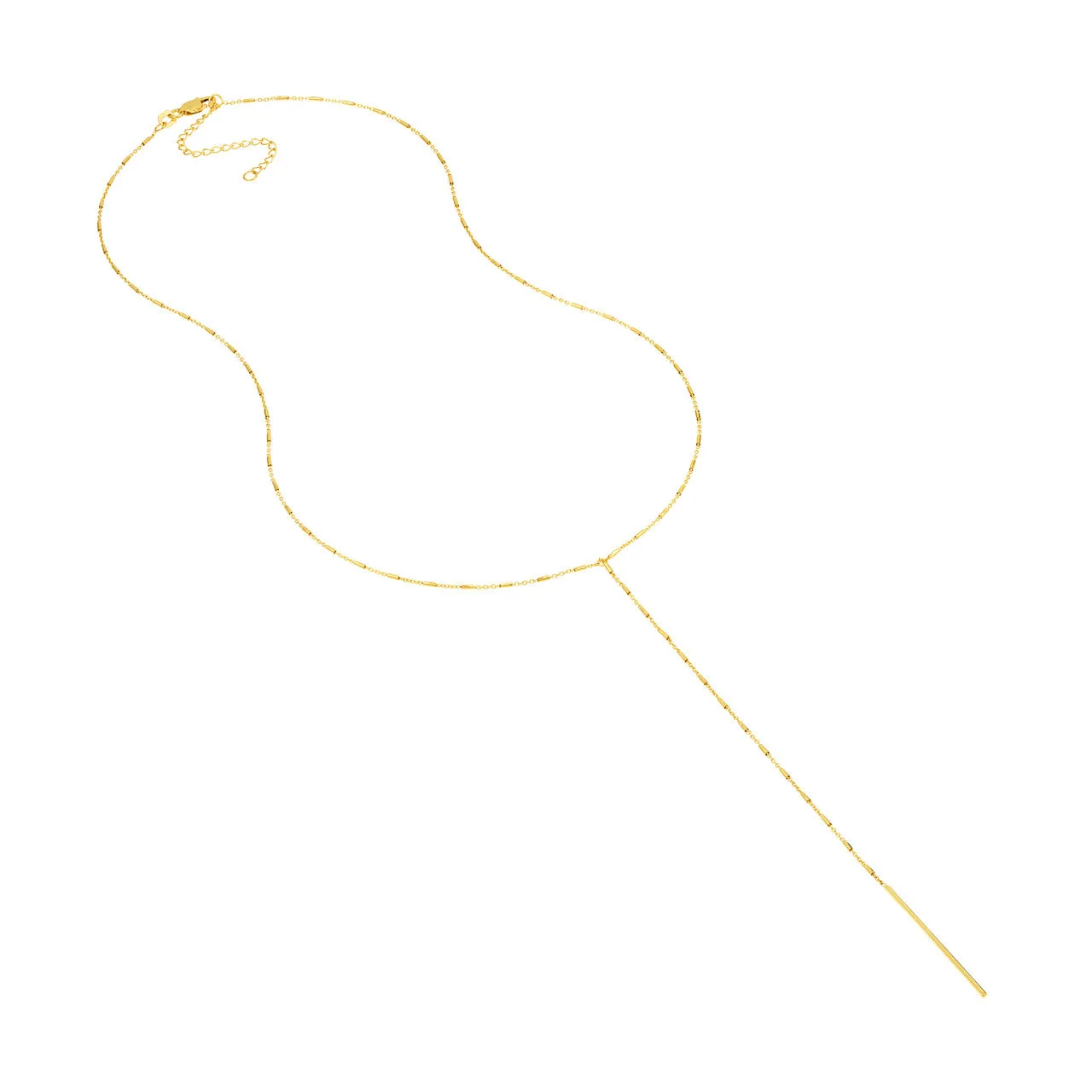14K Yellow Gold Bead and Bar Lariat Adjustable Necklace