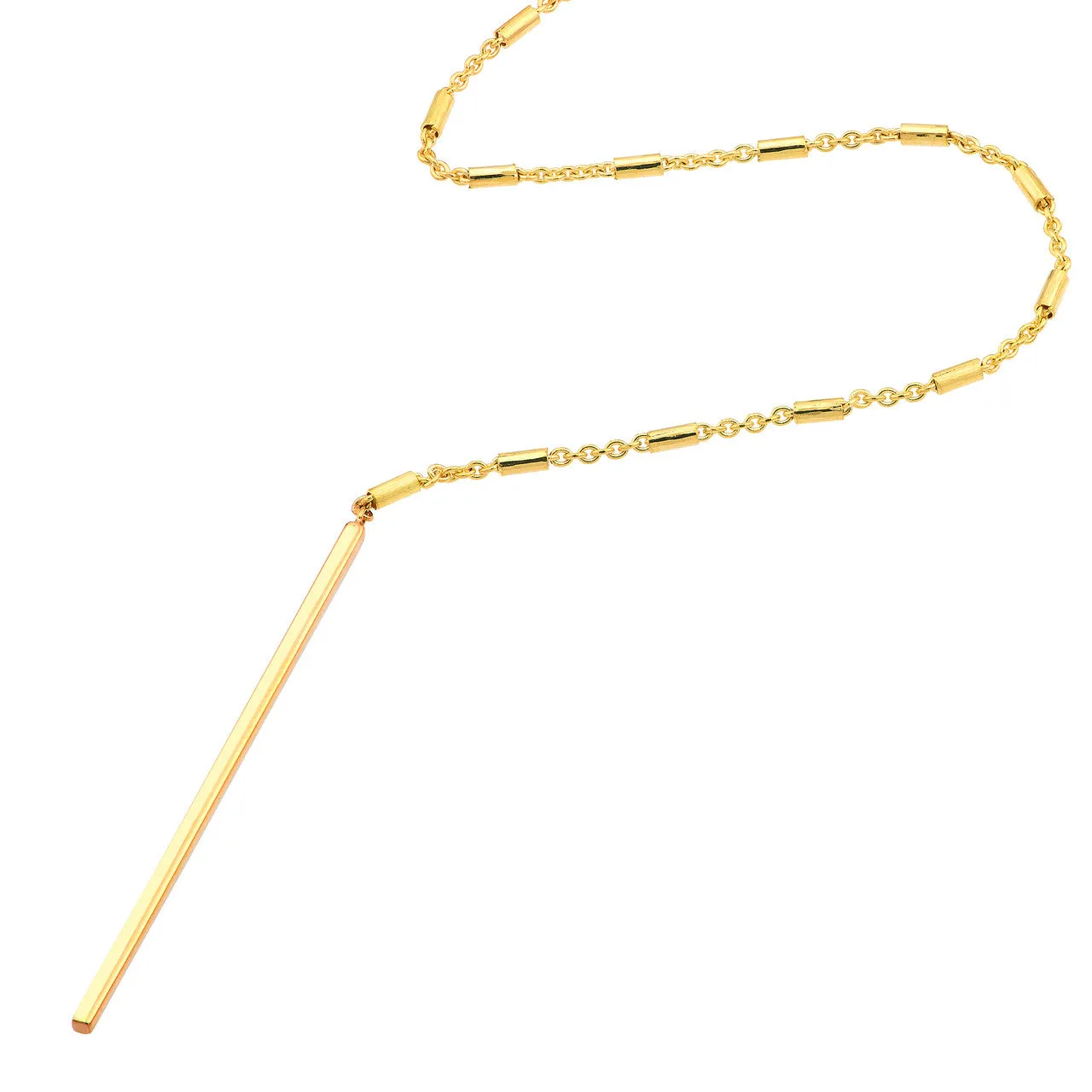 14K Yellow Gold Bead and Bar Lariat Adjustable Necklace