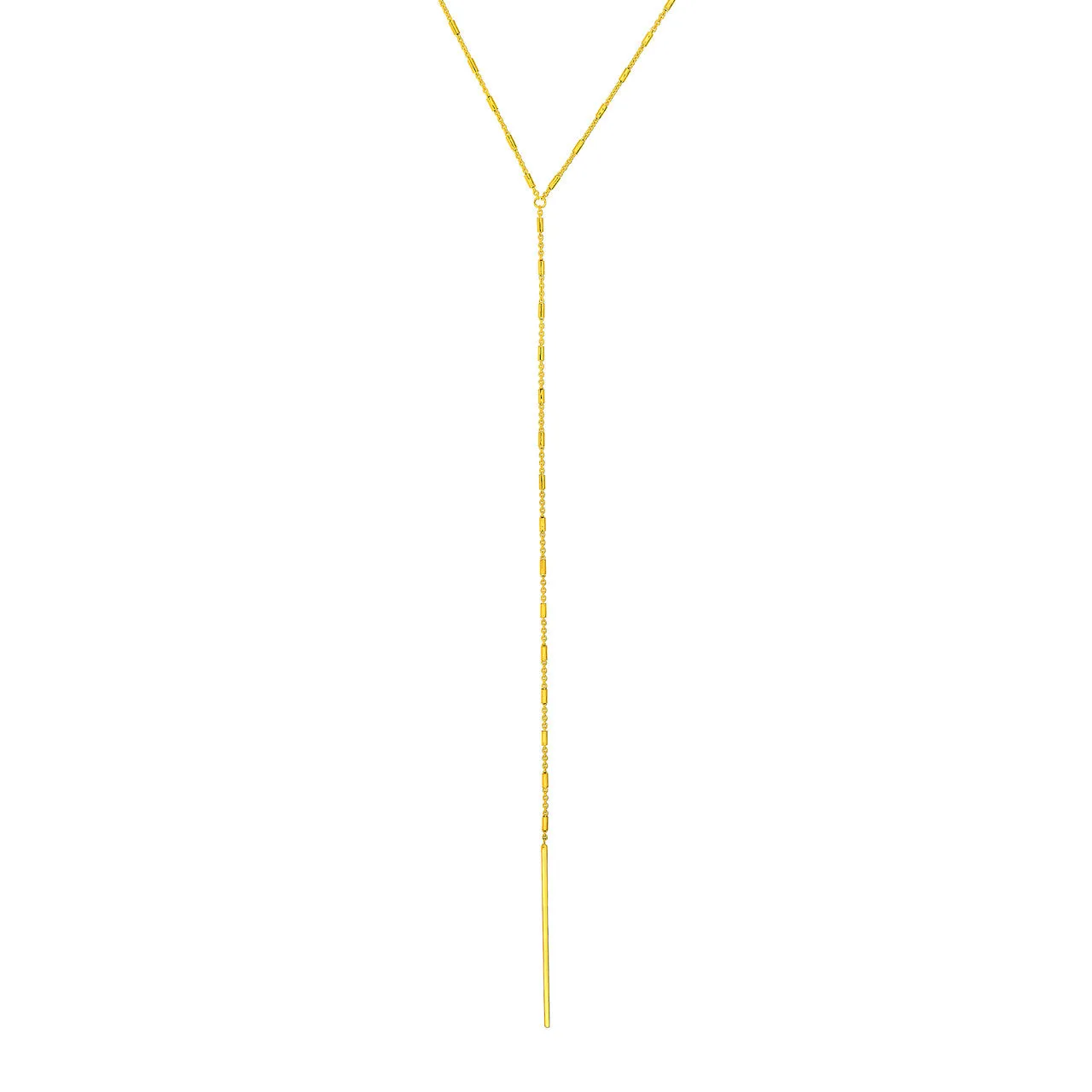14K Yellow Gold Bead and Bar Lariat Adjustable Necklace