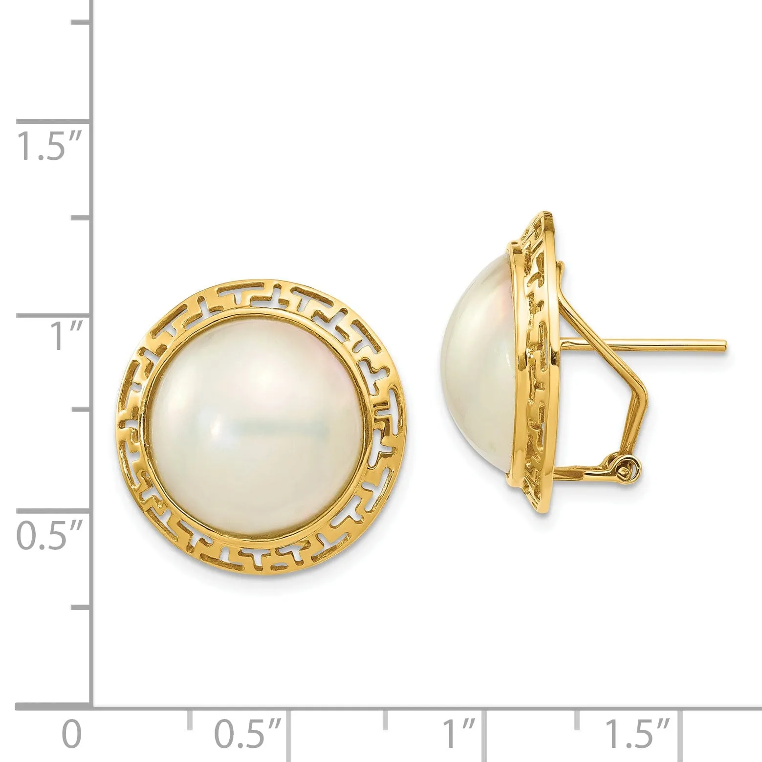 14k Yellow Gold Cultured Mabe Pearl Earrings