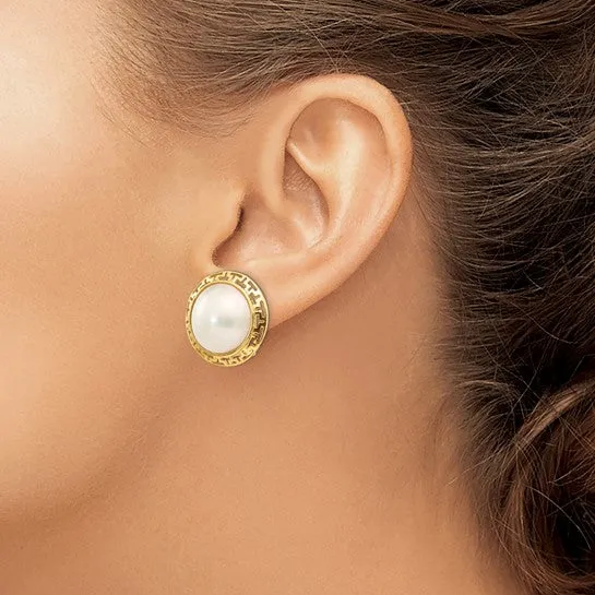 14k Yellow Gold Cultured Mabe Pearl Earrings