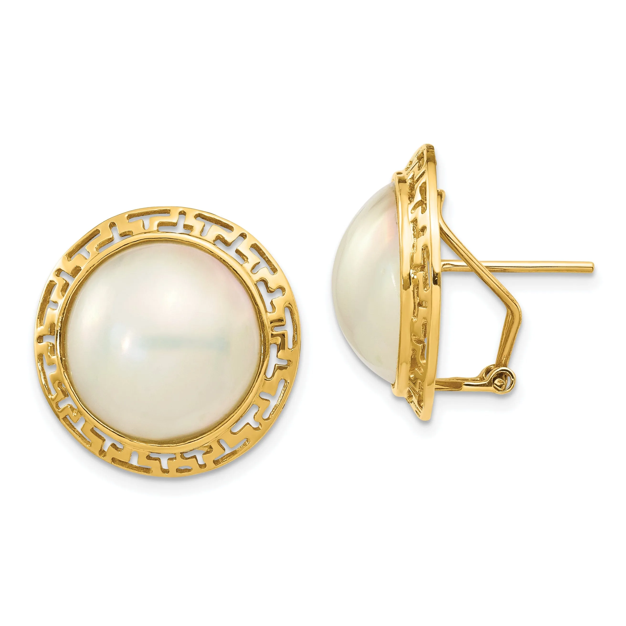 14k Yellow Gold Cultured Mabe Pearl Earrings