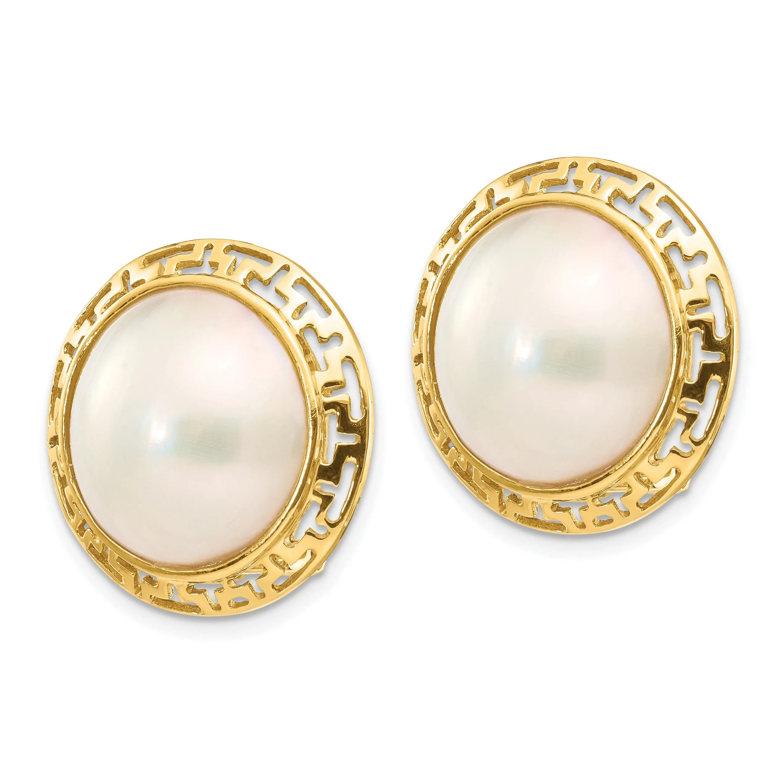 14k Yellow Gold Cultured Mabe Pearl Earrings