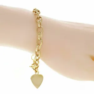 14k Yellow Gold Oval Link Heart Charm Bracelet 8.5" 19 grams