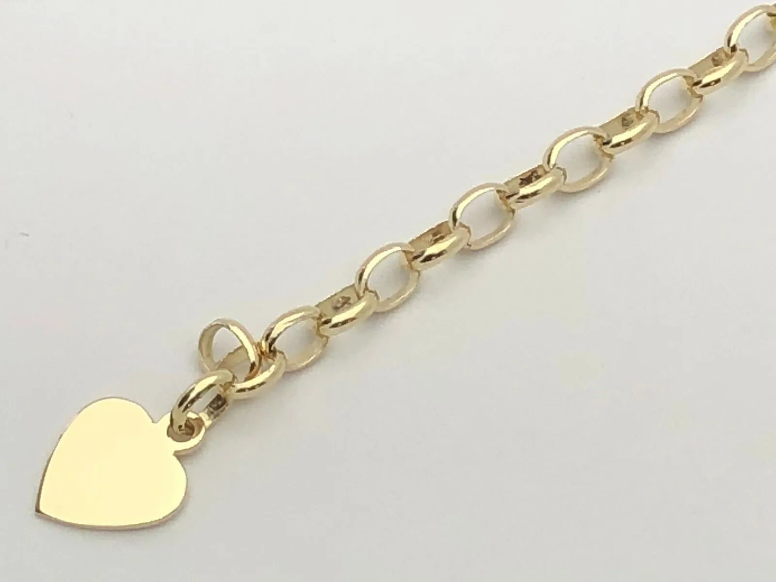14k Yellow Gold Oval Link Heart Charm Bracelet 8" 18 grams
