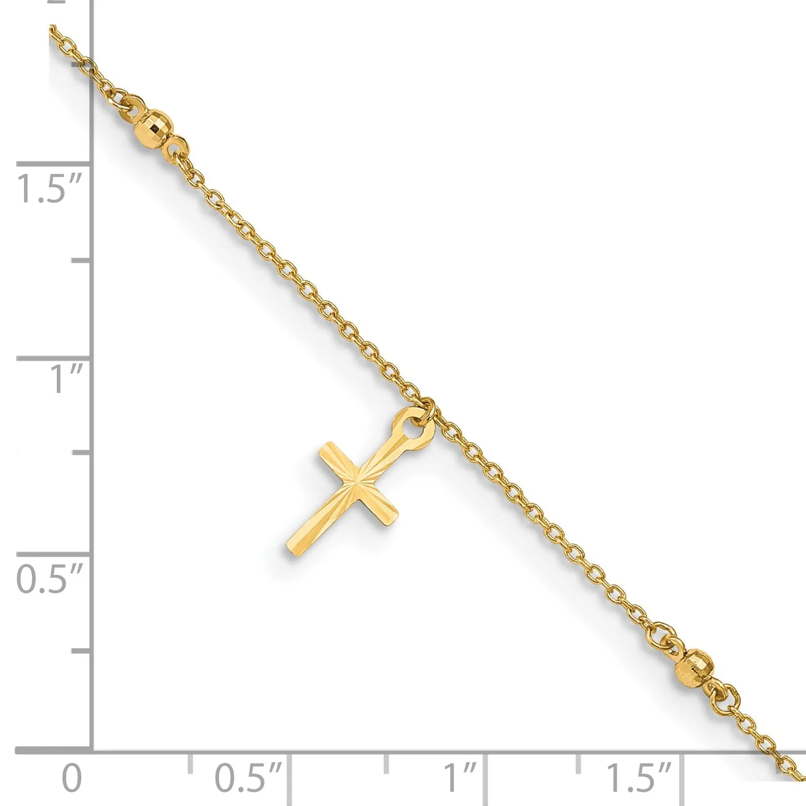 14k Yellow Gold Polished and Textured Cross Anklet