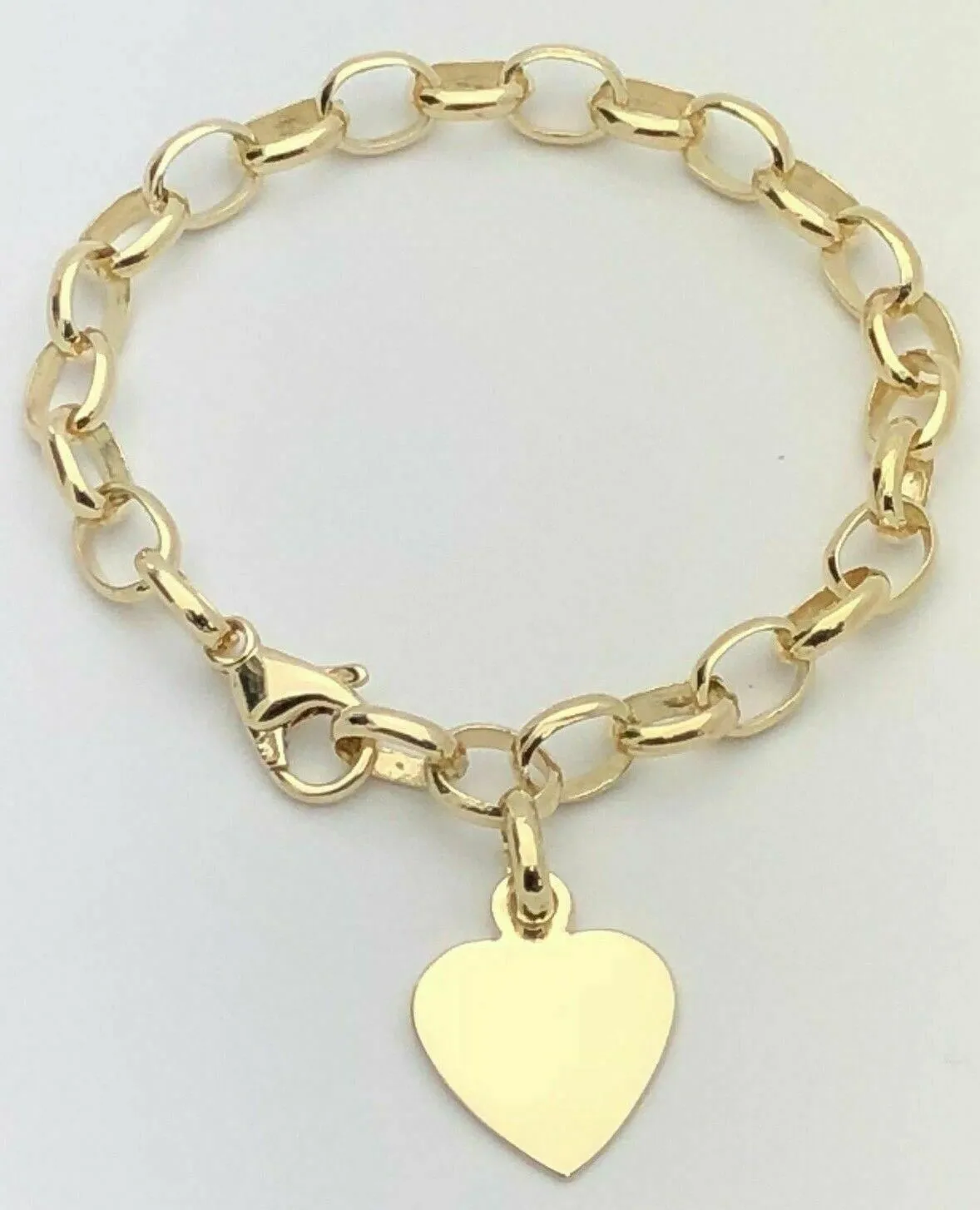 14k Yellow Gold Rolo Link Heart Charm Bracelet 8" 17.5 grams