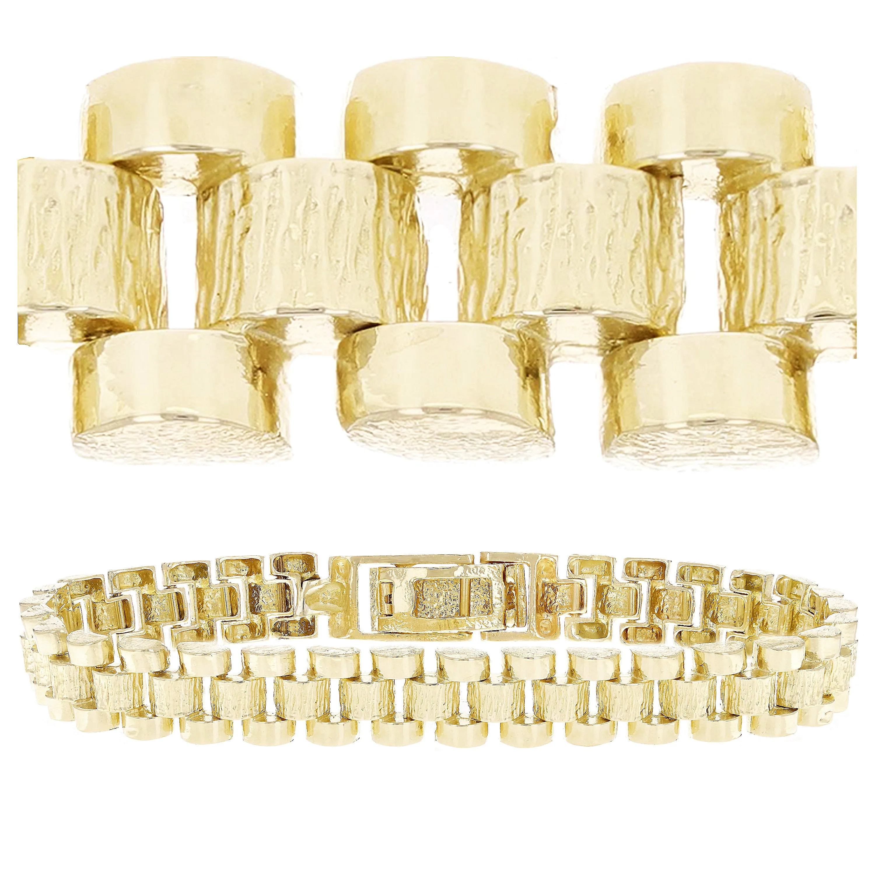 14k Yellow Gold Solid Watch Band Link Bracelet 6.5" - 9" 8.5mm