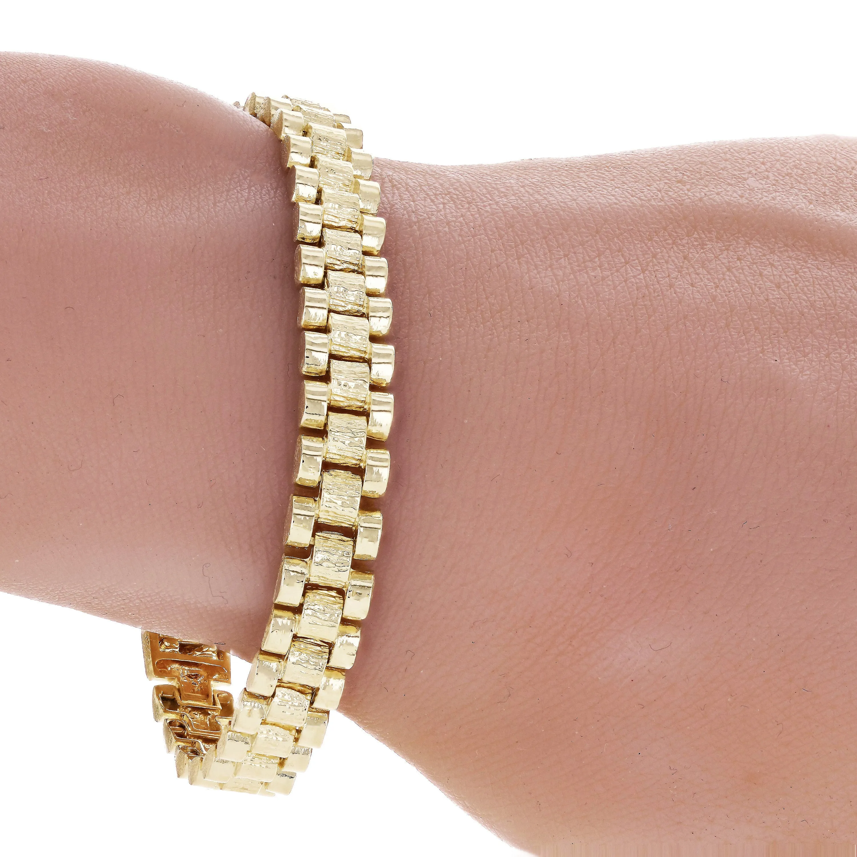 14k Yellow Gold Solid Watch Band Link Bracelet 6.5" - 9" 8.5mm
