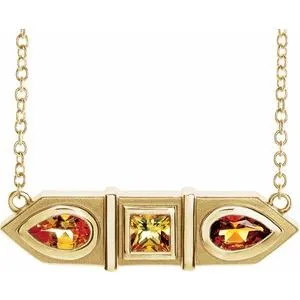 14K Yellow Multi-Gemstone Geometric Bar 18" Necklace