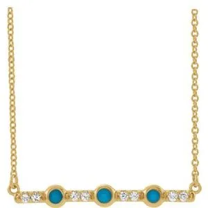 14K Yellow Turquoise & 1/8 CTW Diamond Bar 18" Necklace