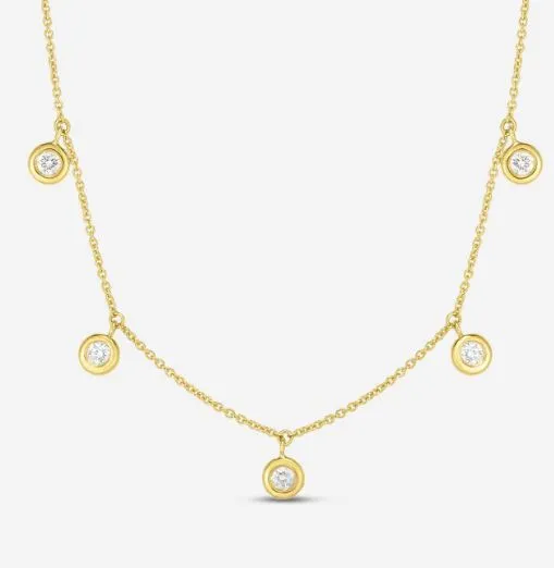18K 5 DIAMOND DROP STATION NECKLACE