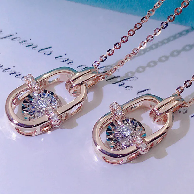 18K Gold 0.05ct Real Diamond Dancing Geometric Pendant Necklace