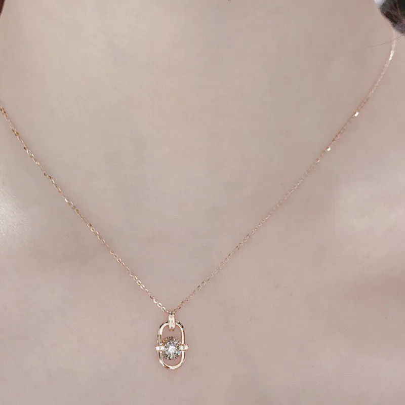 18K Gold 0.05ct Real Diamond Dancing Geometric Pendant Necklace