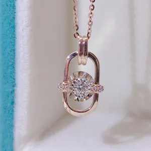 18K Gold 0.05ct Real Diamond Dancing Geometric Pendant Necklace