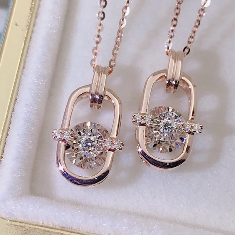 18K Gold 0.05ct Real Diamond Dancing Geometric Pendant Necklace