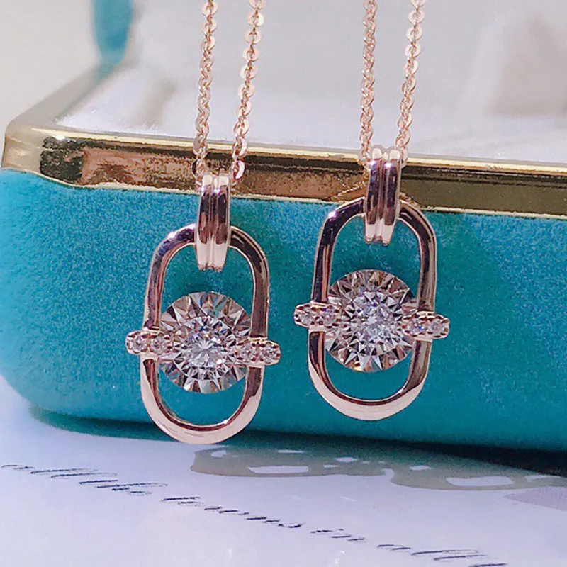 18K Gold 0.05ct Real Diamond Dancing Geometric Pendant Necklace