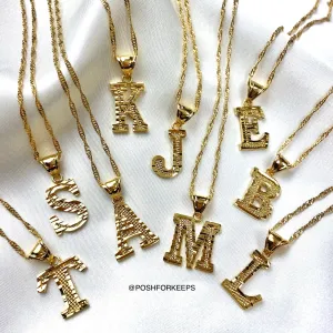 18K GOLD BLOCK INITIAL NECKLACE