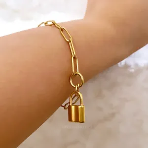 18K GOLD PAPER CLIP PADLOCK BRACELET