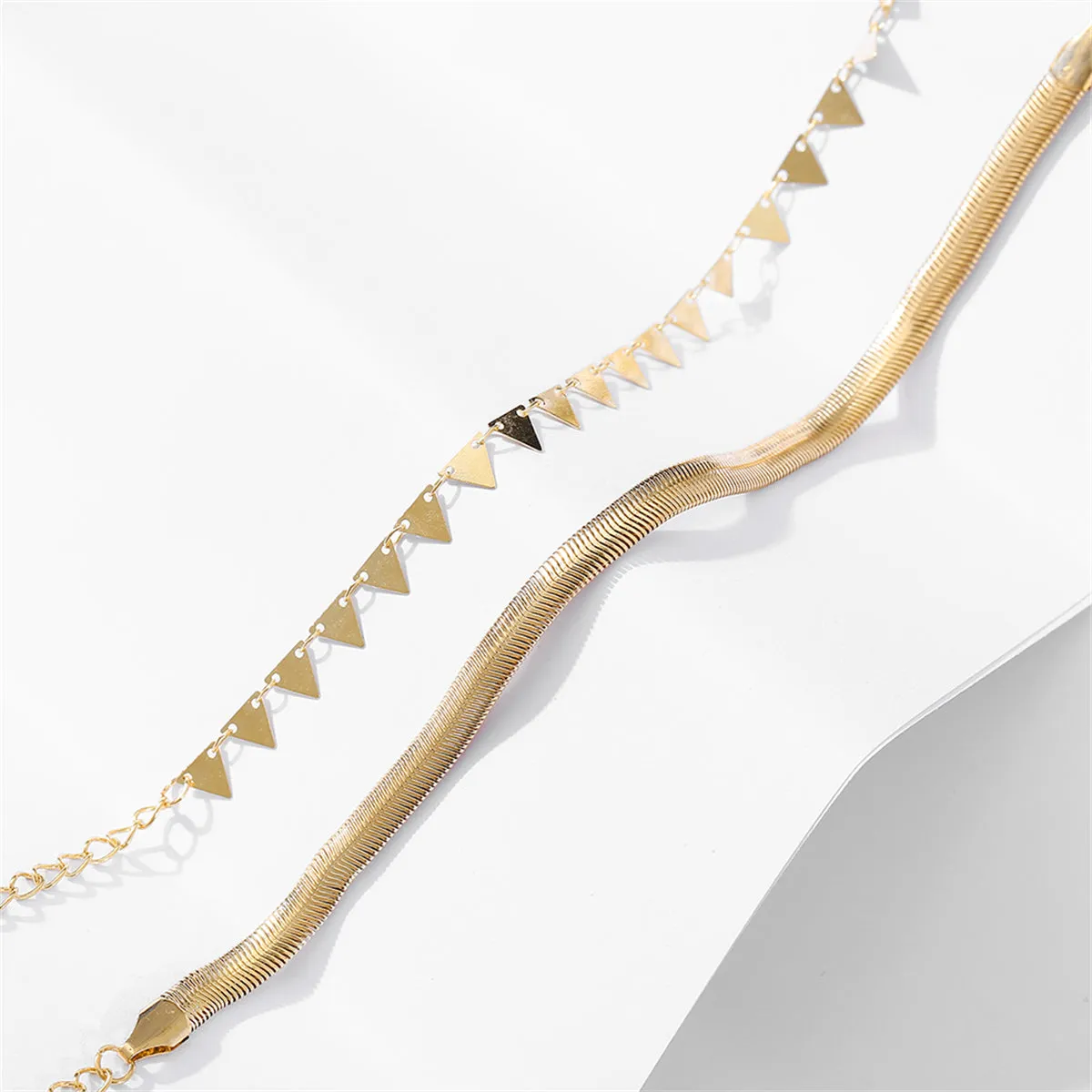 18K Gold-Plated Snake Chain & Triangle Station Anklet Set