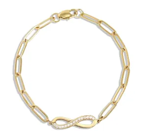 18K Gold PVD Stainless Steel Stone "Infinity" Paperclip Chain Bracelet - In Gold