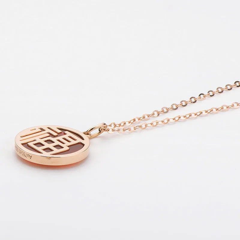 18K Rose Gold 0.008ct Natural Diamond 1.24ct Red Agate Blessing Pendant Necklace