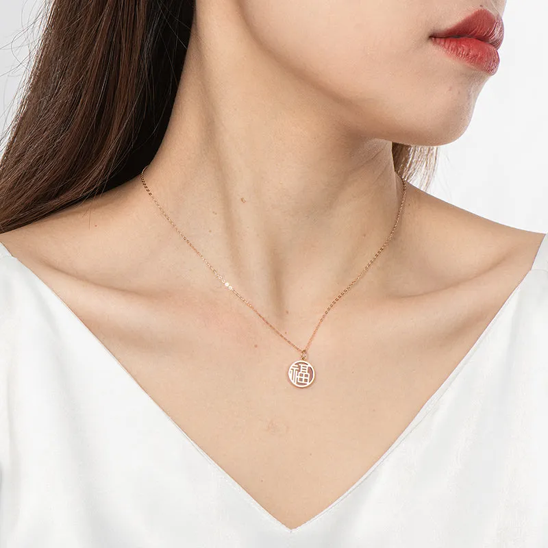 18K Rose Gold 0.008ct Natural Diamond 1.24ct Red Agate Blessing Pendant Necklace