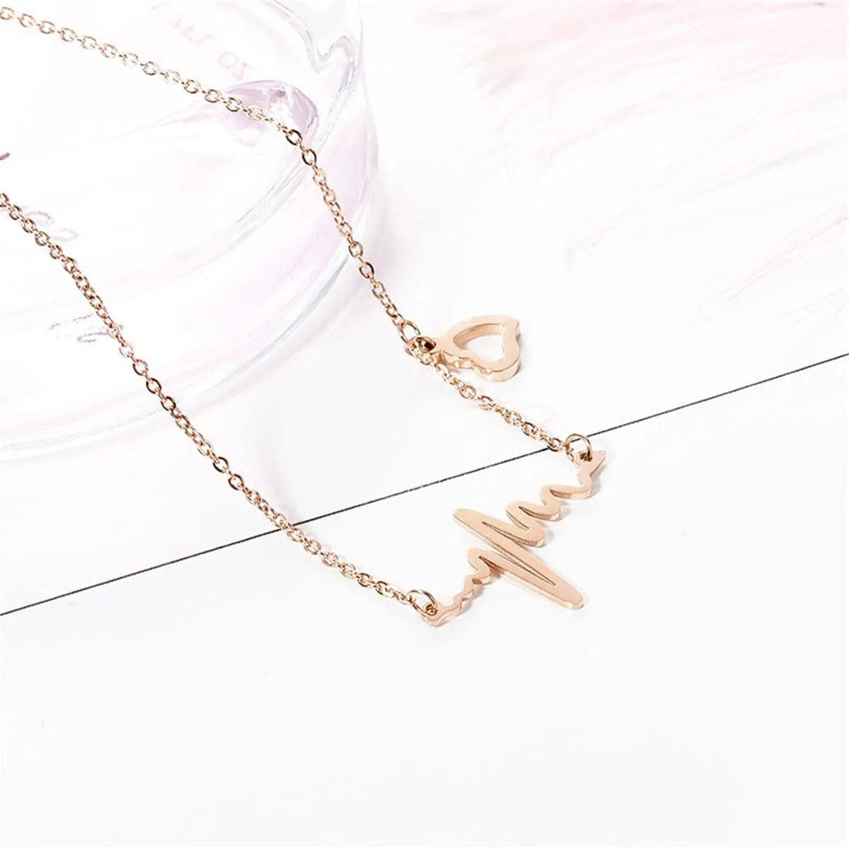 18K Rose Gold-Plated Electrocardiogram & Heart Anklet