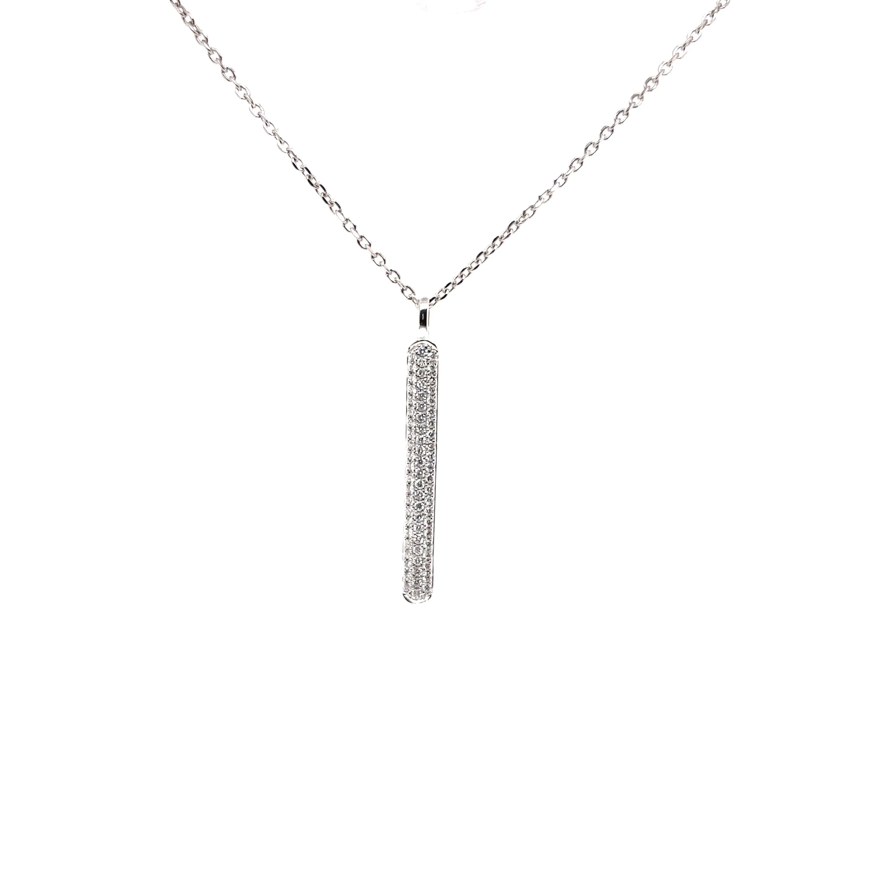 18K White Gold Diamond Pave Bar Necklace (.34ctw)