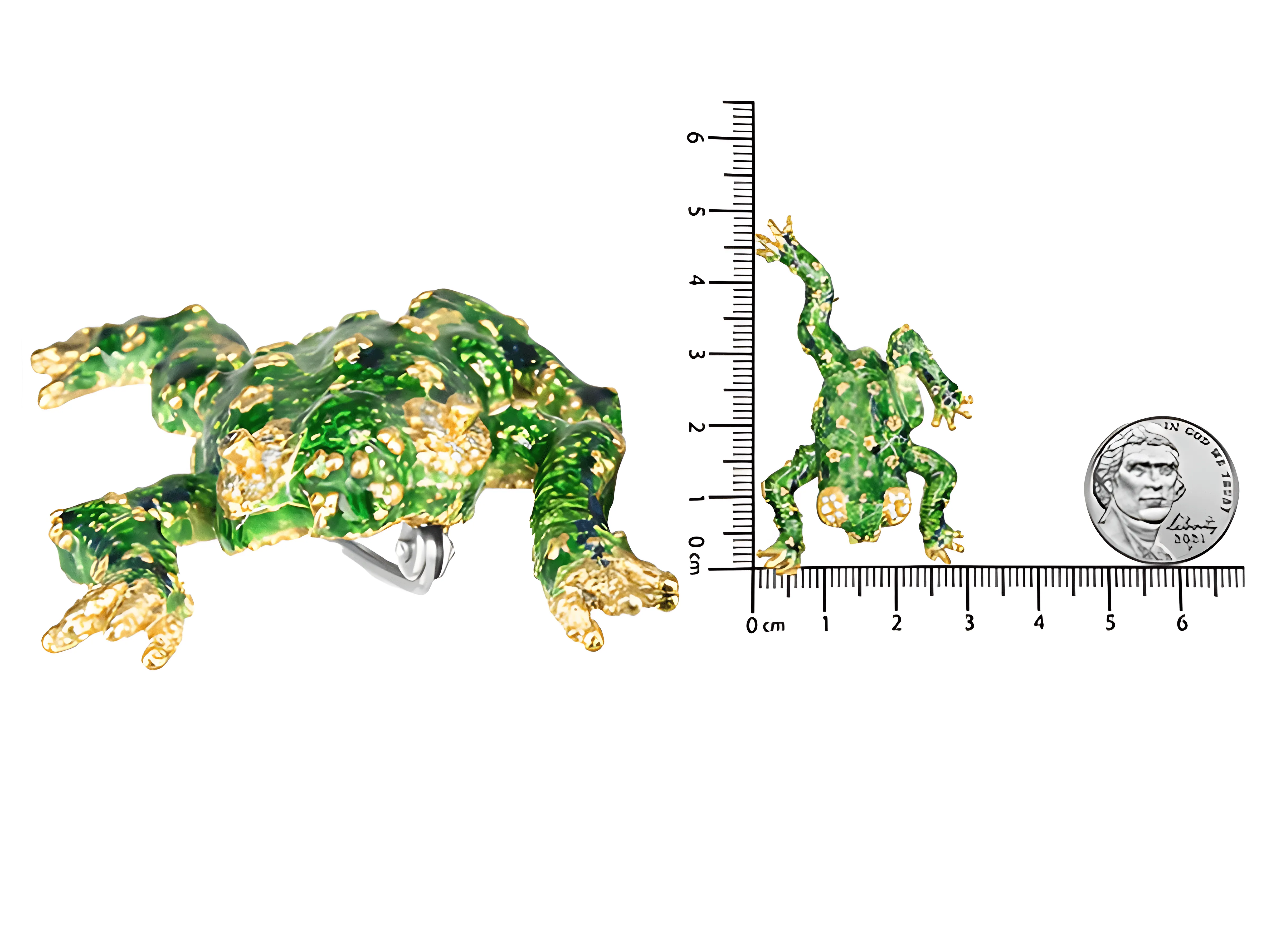 18K Yellow Gold 1/6 Cttw Diamond Green Frog Enamel Floral Brooch Pin (H-I Color, VS2-SI1 Clarity)