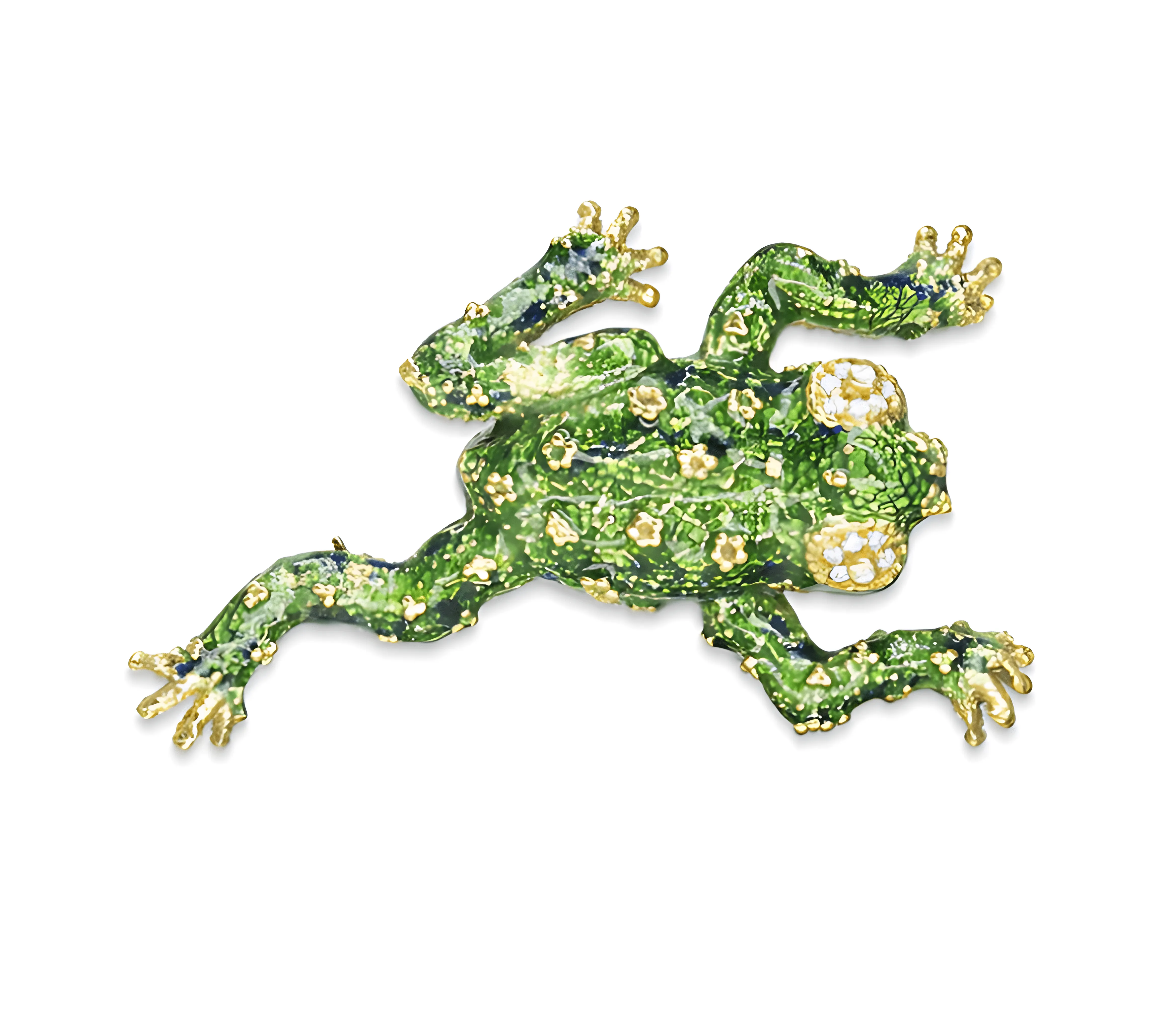 18K Yellow Gold 1/6 Cttw Diamond Green Frog Enamel Floral Brooch Pin (H-I Color, VS2-SI1 Clarity)