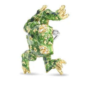 18K Yellow Gold 1/6 Cttw Diamond Green Frog Enamel Floral Brooch Pin (H-I Color, VS2-SI1 Clarity)