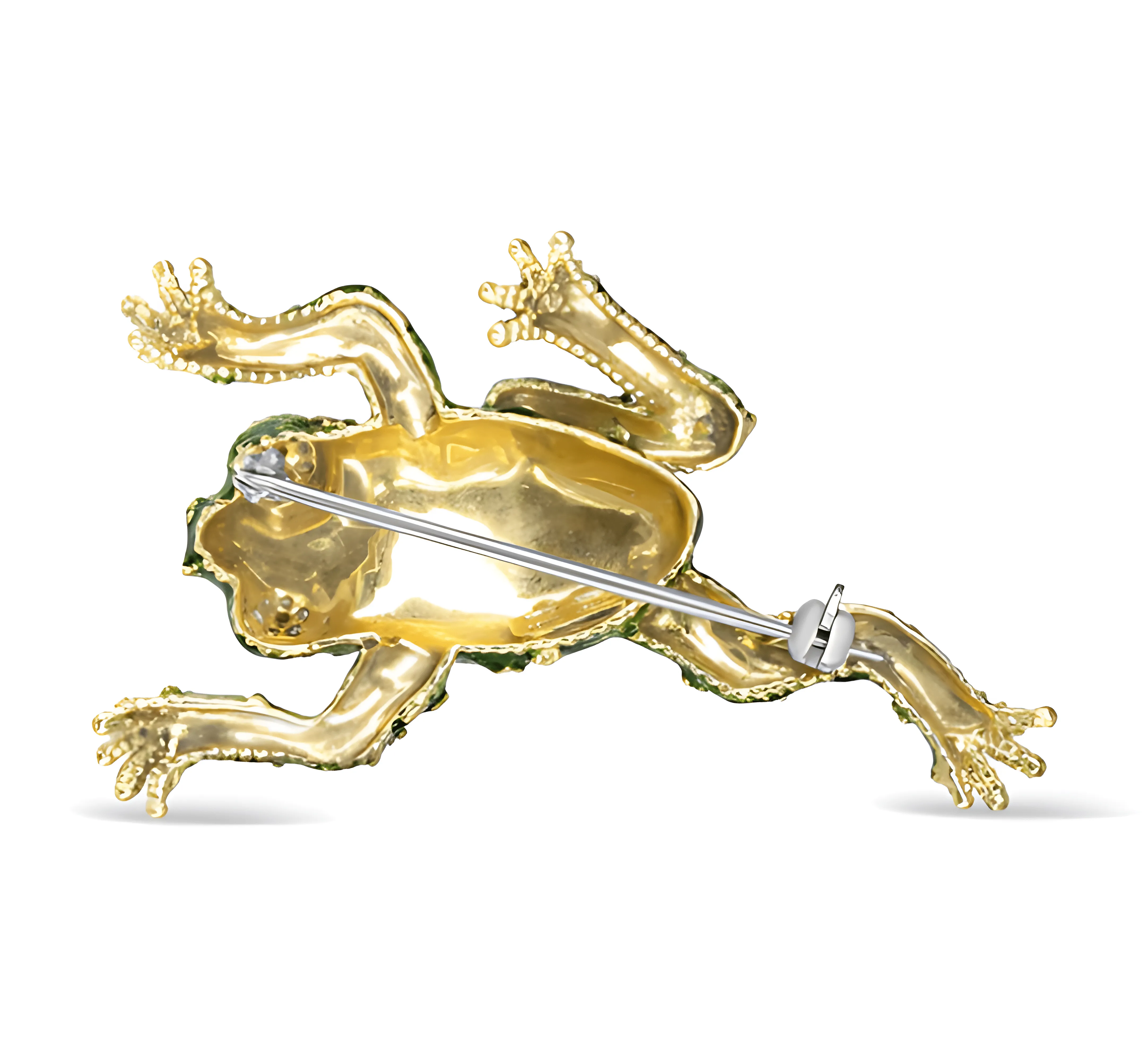 18K Yellow Gold 1/6 Cttw Diamond Green Frog Enamel Floral Brooch Pin (H-I Color, VS2-SI1 Clarity)