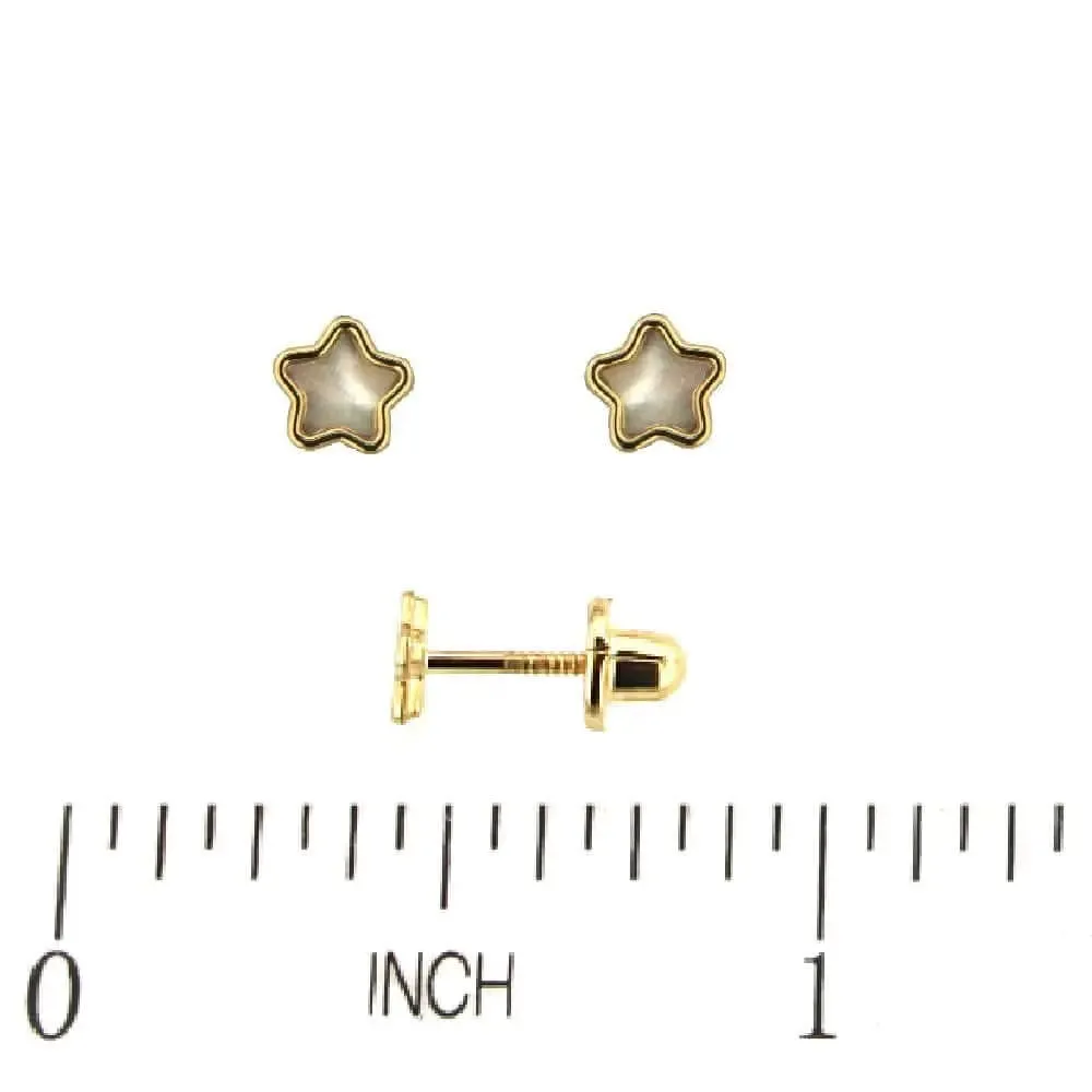 18k Yellow Gold Mother of Pearl Mini Star Screwback Earrings