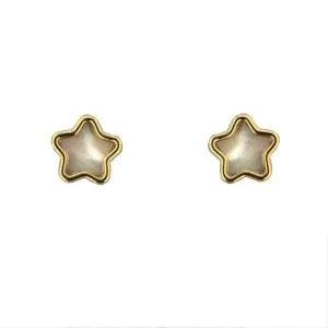 18k Yellow Gold Mother of Pearl Mini Star Screwback Earrings
