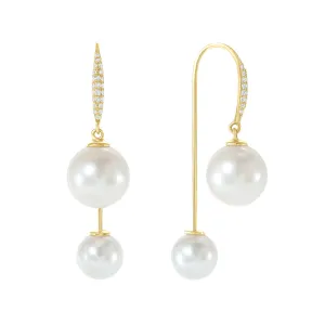 18k Yellow Gold  Pearl Earring  With 1 carat Diamonds