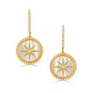 18K Yellow Mother of Pearl and Natural Diamond Earrings