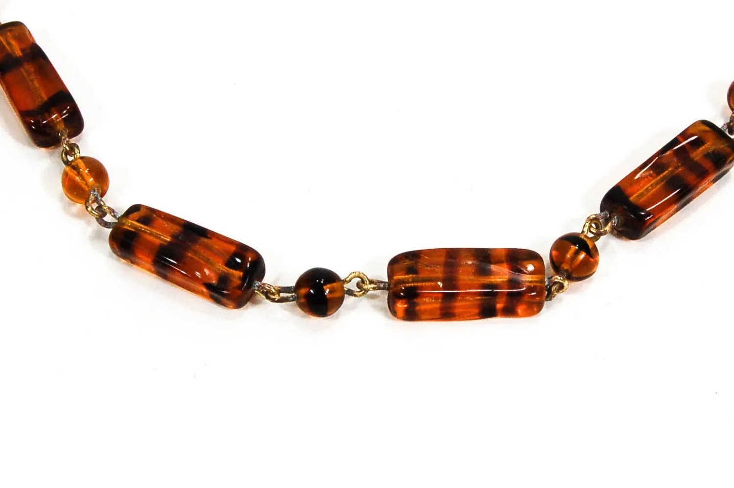 1940's Tiger Eye Glass Bead Necklace