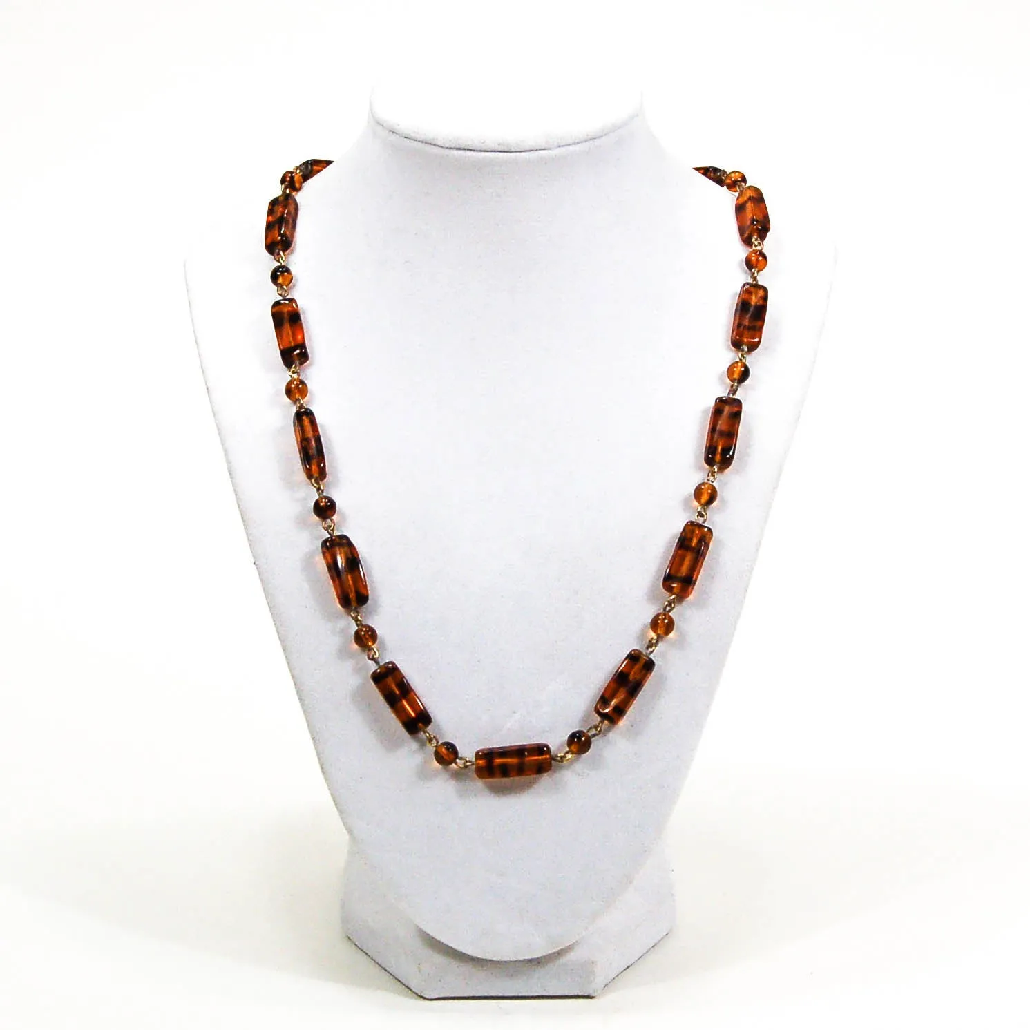 1940's Tiger Eye Glass Bead Necklace
