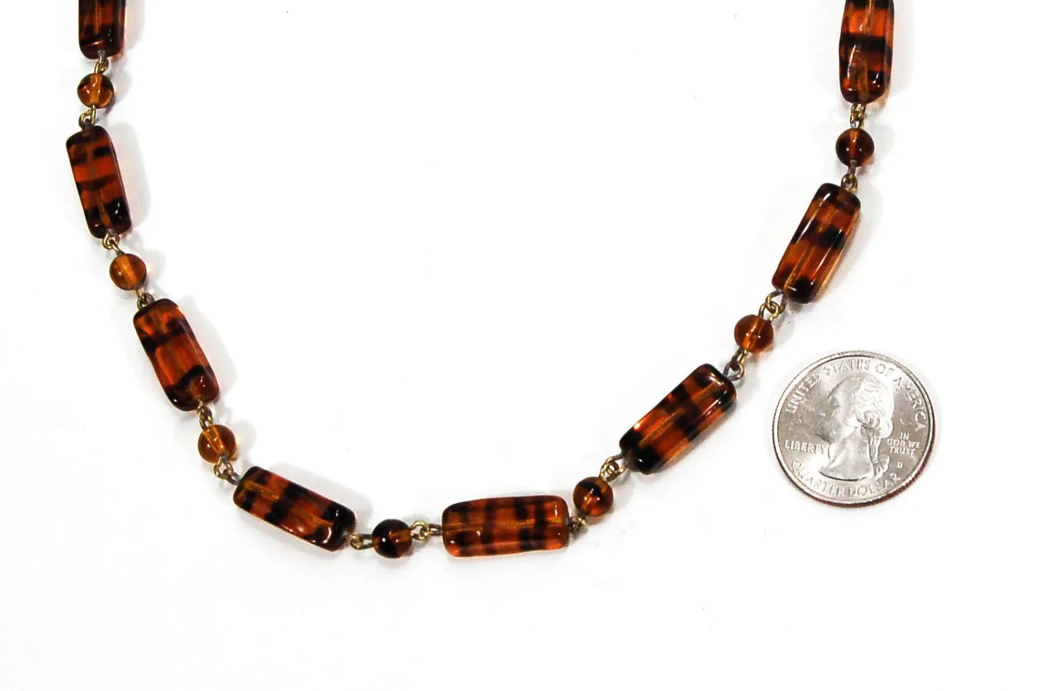 1940's Tiger Eye Glass Bead Necklace
