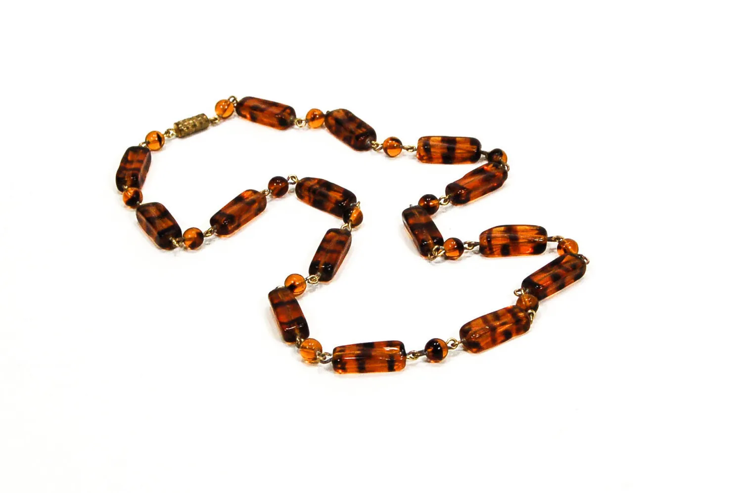 1940's Tiger Eye Glass Bead Necklace