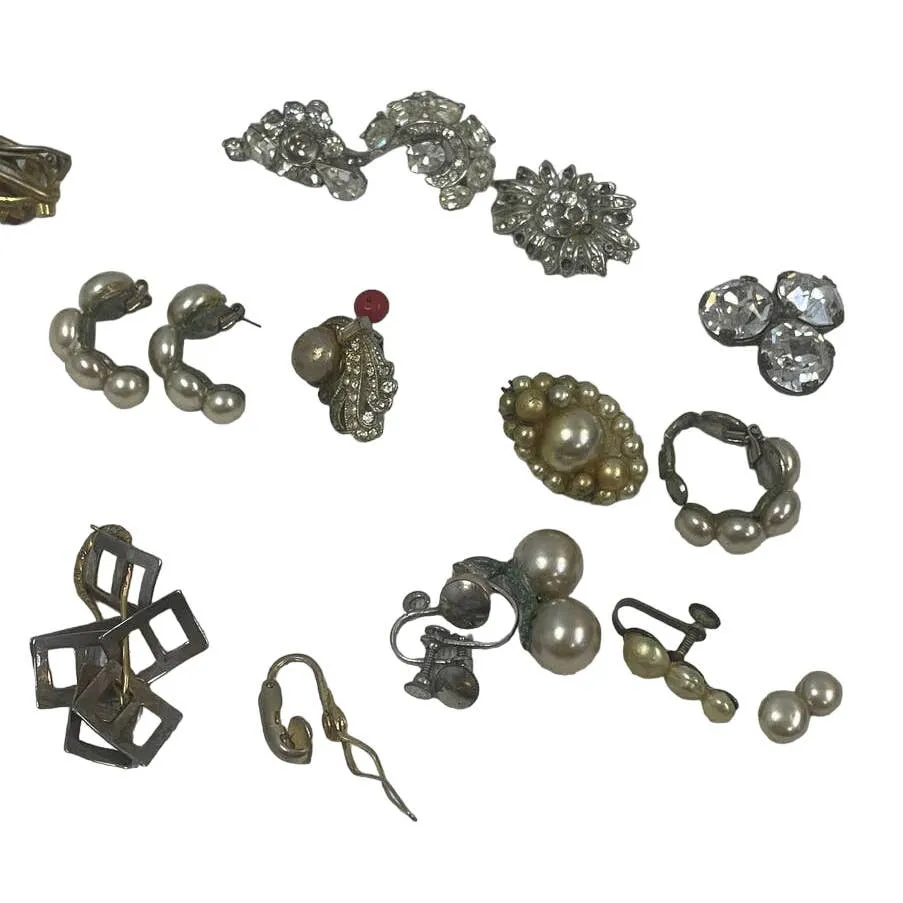 20  Pc Broken Vintage Earrings Brooches Chains Jewelry Findings Craft Supply Lot