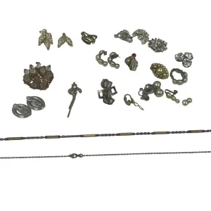 20  Pc Broken Vintage Earrings Brooches Chains Jewelry Findings Craft Supply Lot
